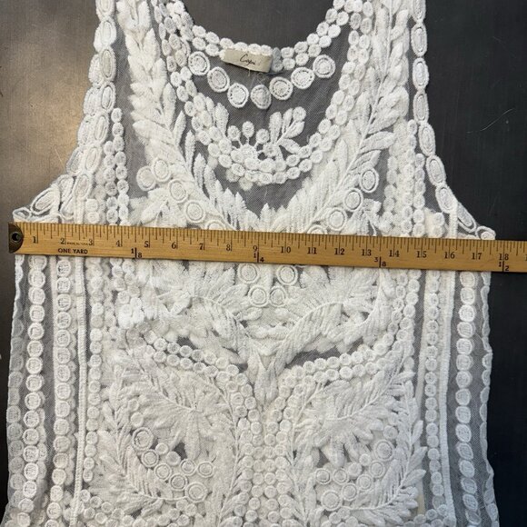 Crochet Mesh Ivory Tank Top Sheer Boho Sleeveless V-Neck Swim Cover Up Shirt OS - Picture 5 of 7